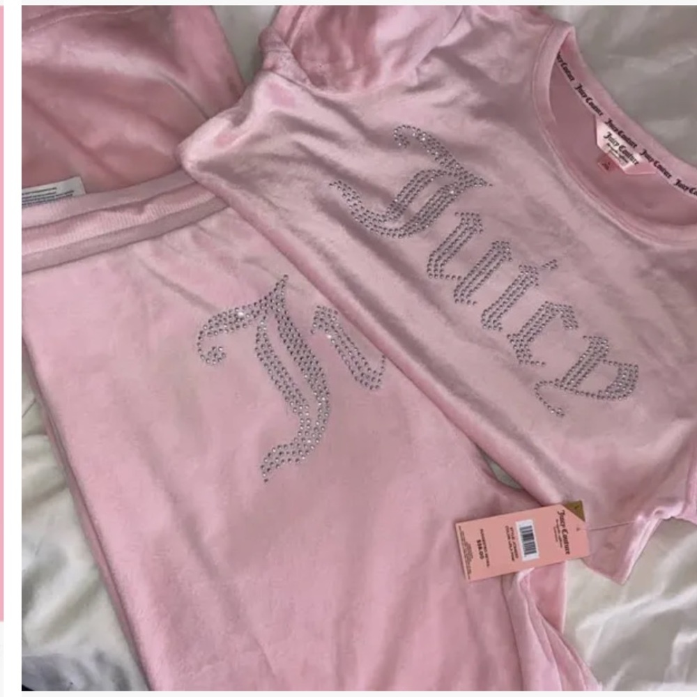 New Juicy Couture Pink Velour Bling Top & Pants 2 Piece Set - Picture 15 of 17